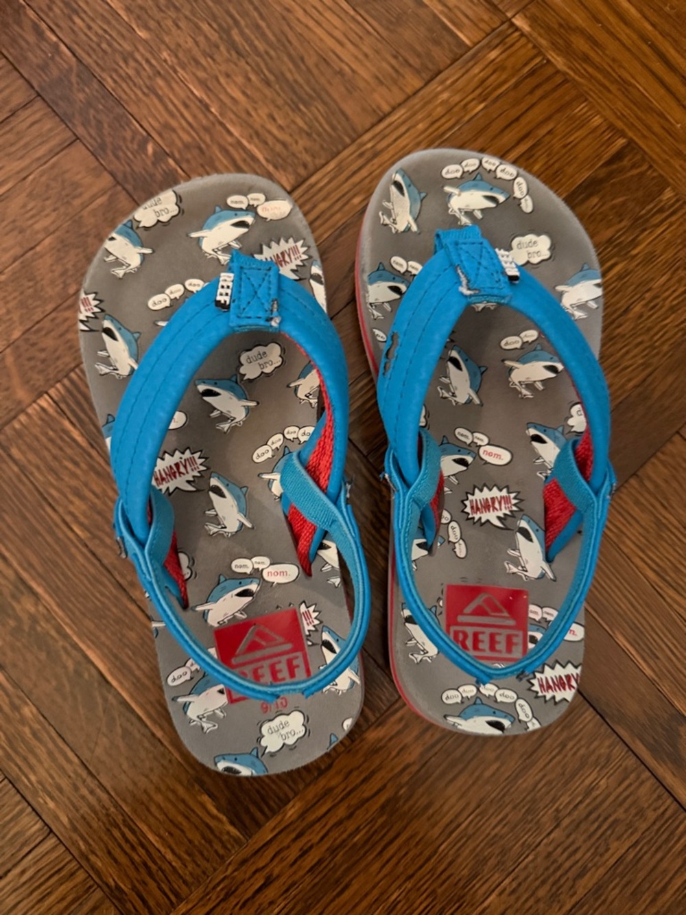 Reef Kids Blue and Gray Shark Graphic Sandals